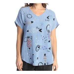 NEW JESS & JANE bahamas mineral washed double gauze top in blue